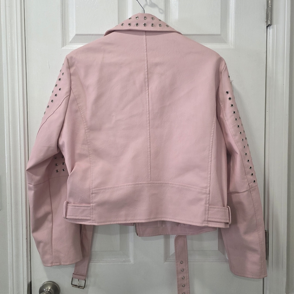 Azalea Wang Plus Rosalita Grommet Pink Faux Leather Moto Jacket Size 1X - Picture 10 of 17